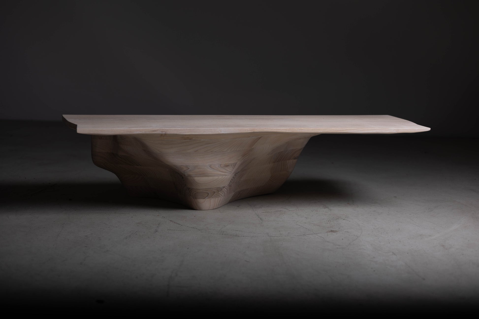 Sculptural Solid Wood Coffee Table EM111 Part Of Erosio Collection | Main image sideview showing the whole table.