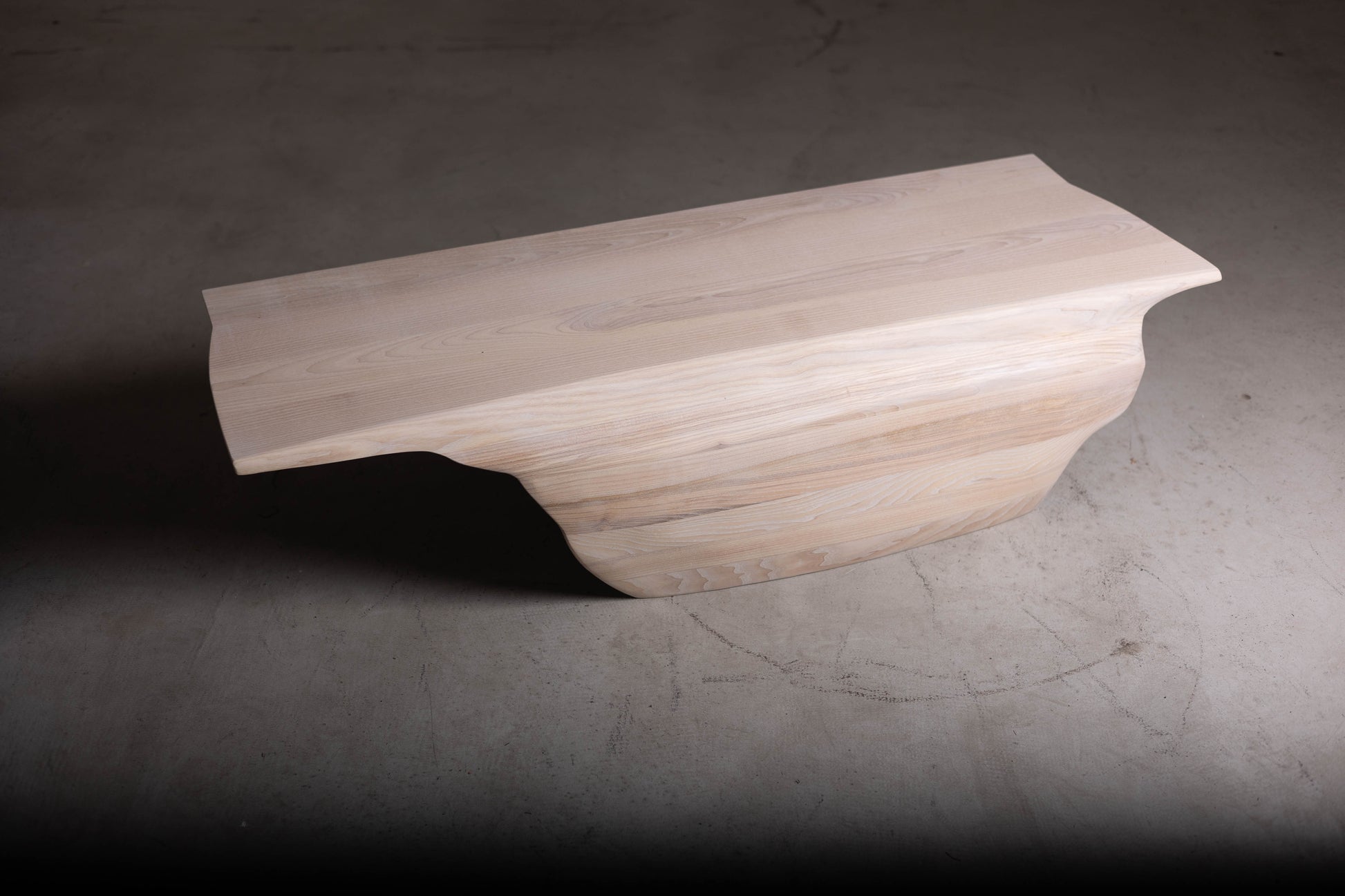 Sculptural Solid Wood Coffee Table EM111 Part Of Erosio Collection | Backside view emphasising the beautiful ash fibre. 