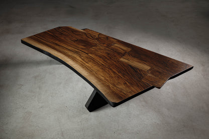 Wabi Sabi Inspired Walnut Coffee Table EM104 Part Of 18Brut Collection | Shot from above showcasing all the walnut patches into the walnut slab. 