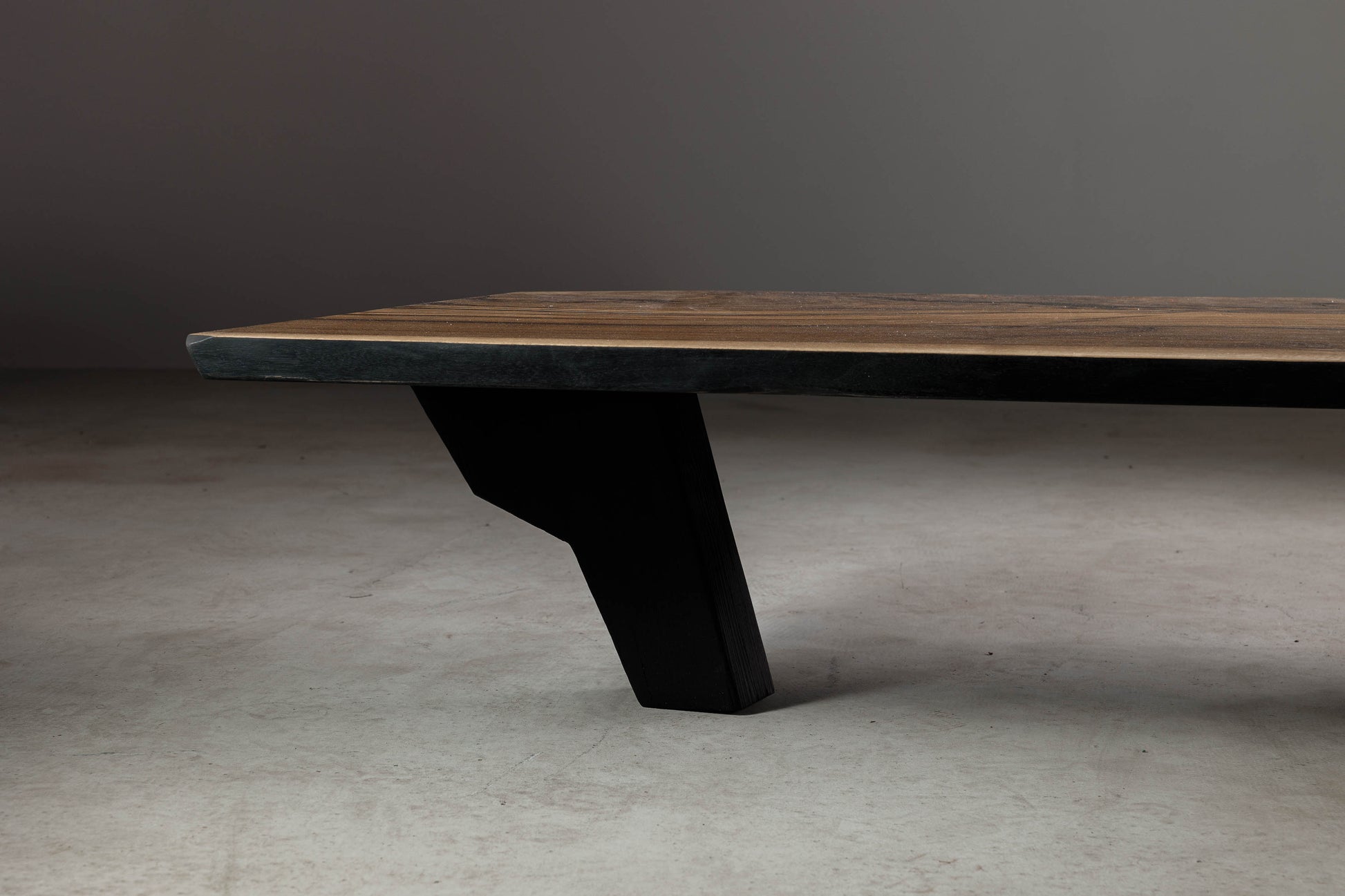 Walnut Farmhouse Coffee Table EM105 Part Of 18Brut Collection | Sideview showing the brutalist geometry of the table.