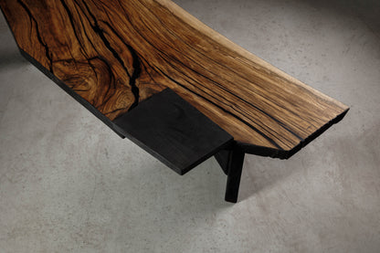 Japandi Inspired Walnut Slab Coffee Table EM108 Part Of 18Brut Collection | Image from above detailing the protruded charred walnut insert.  