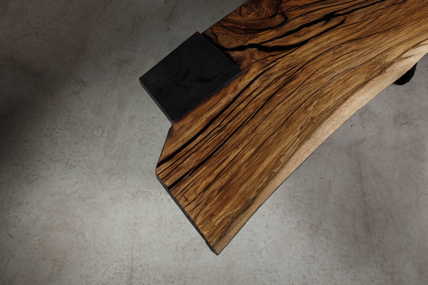 Japandi Inspired Walnut Slab Coffee Table EM108 Part Of 18Brut Collection | Detailed image shot from above. 