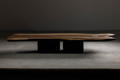 Modern Organic Walnut Coffee Table EM109 Part Of 18Brut Collection | Sideview showcasing the hand-carved edge. 