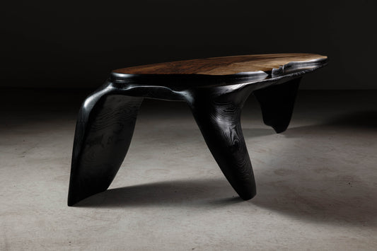 Sculptural Walnut Coffee Table EM110 Part Of Erosio Collection | Main image showing the backside of the piece.