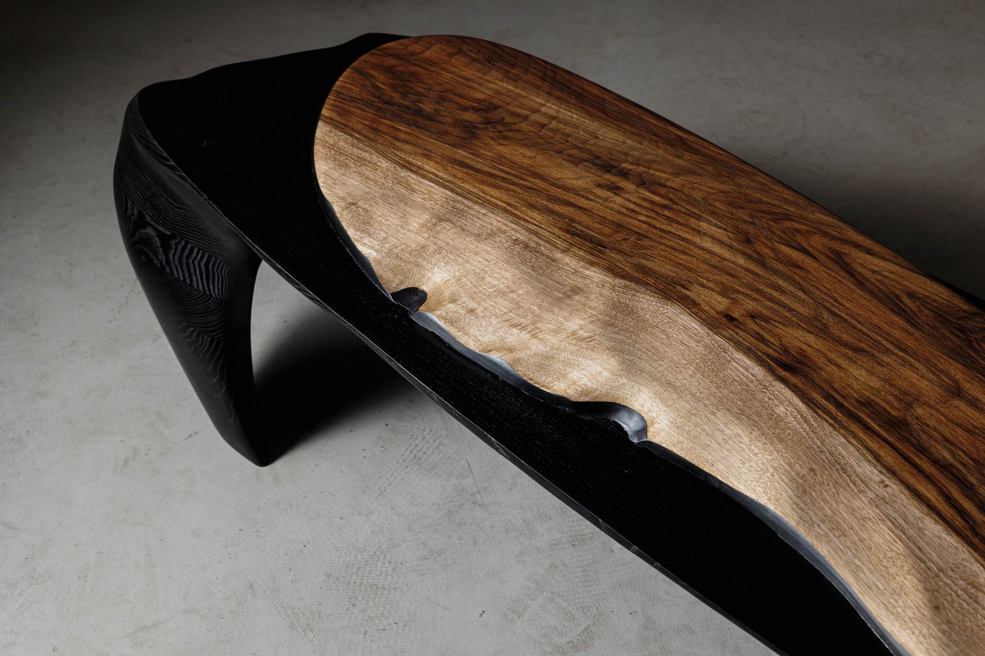Sculptural Walnut Coffee Table EM110 Part Of Erosio Collection | Close-up image of the hand-carved walnut. 